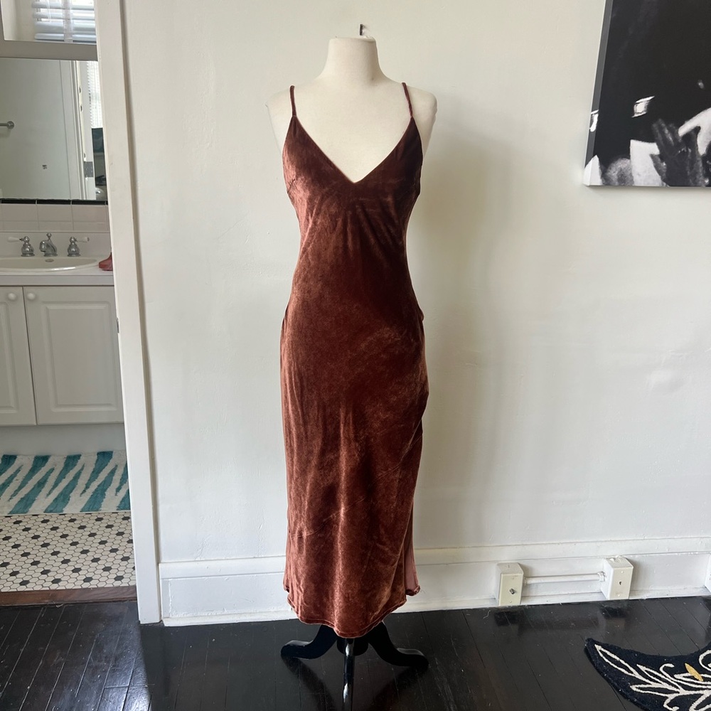 Express Rose Gold Velvet Slip Dress